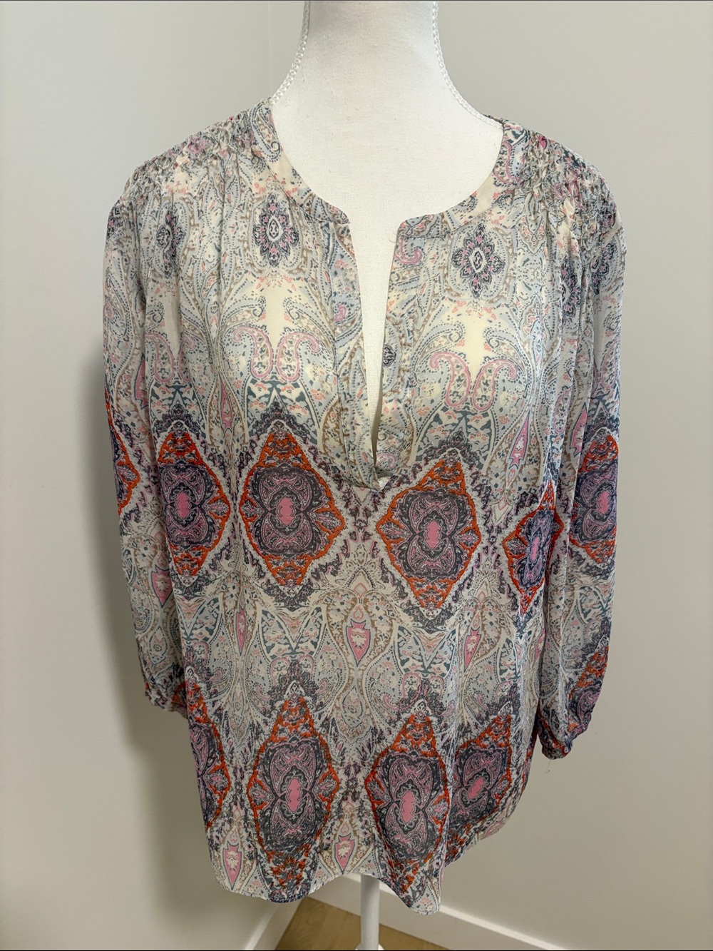 Club Monaco Paisley Print Long-Sleeve Blouse - Pink & Orange